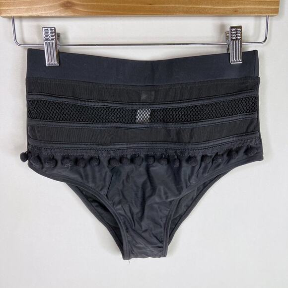 NWOT Black High Waisted Pom Pom Bikini Bottoms Small - Picture 2 of 7